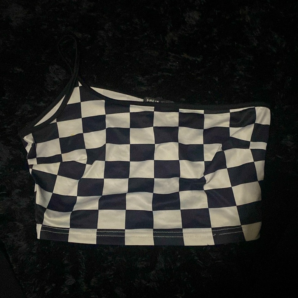 Checkered one strap crop top